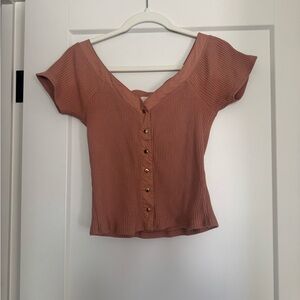 Women's Ribbed Button-Down Top in Light Cocoa